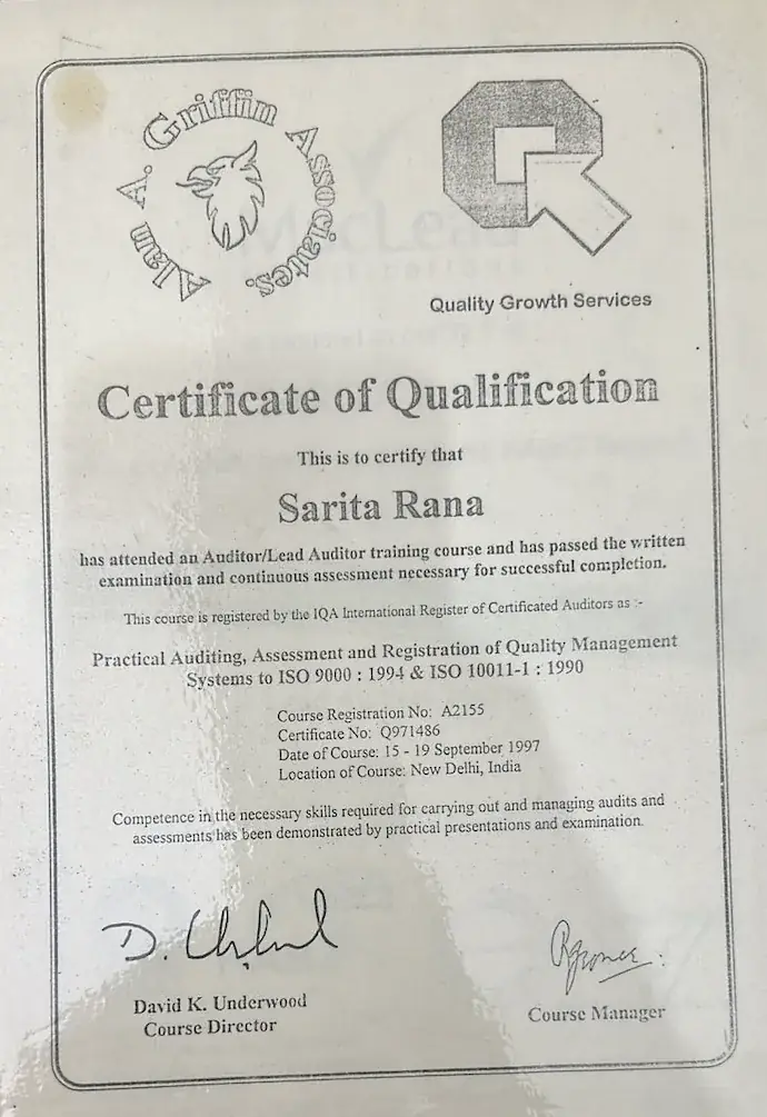 Professional Qualification Certificate